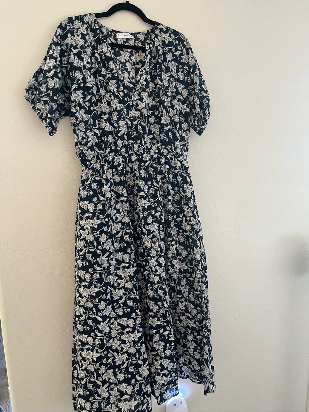 MANGO Navy & White Floral Maxi Dress, 8